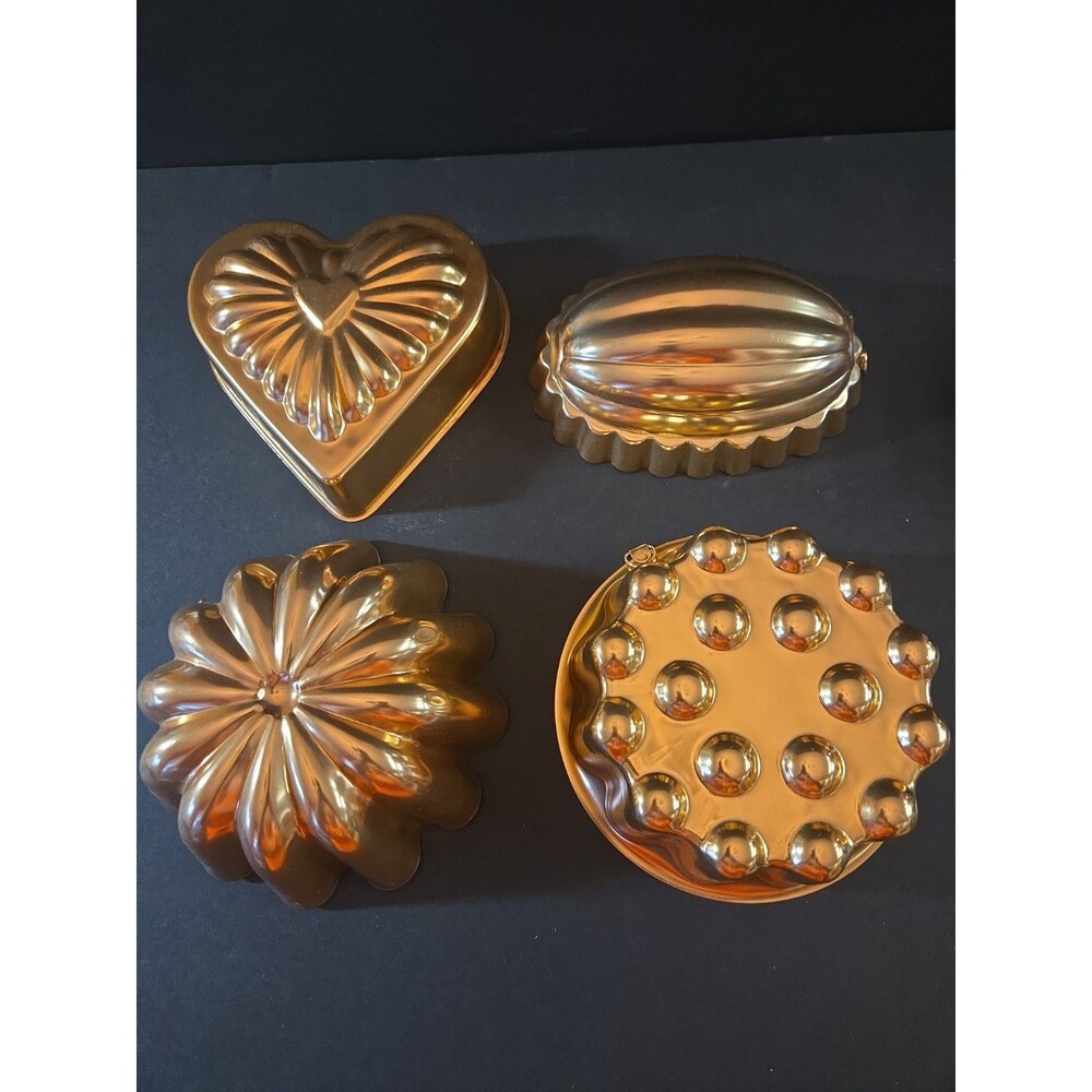 Lot Of 4 Vintage Copper Tone Wall Hanging Jello Molds Country Hanging Wall Decor
